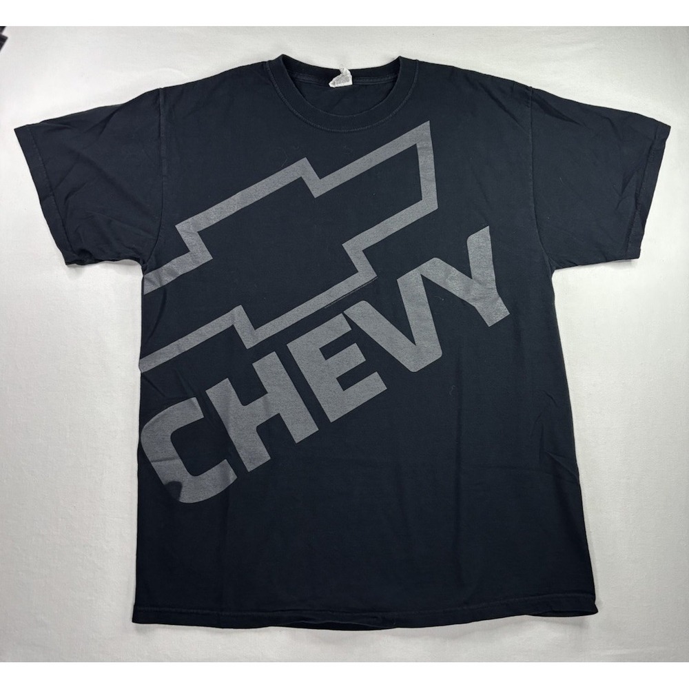 Jerzees Chevy Graphic T-Shirt Mens Large Black Grey Bowtie Logo Short Sleeve Tee